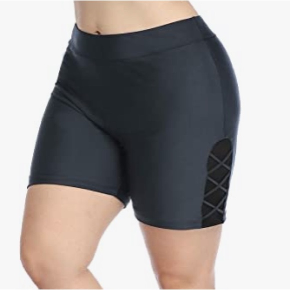 ATTRACO Women Plus Size Criss Cross Swimsuit Bottoms with Liner Shorts in Gray